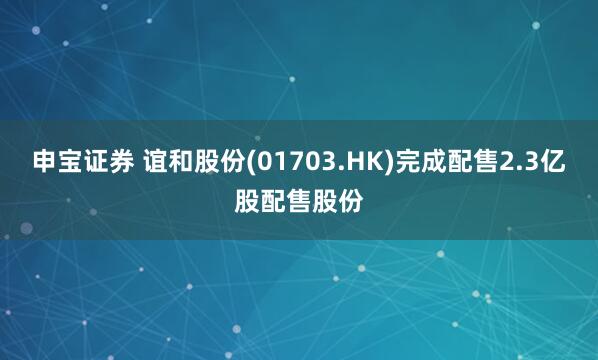 申宝证券 谊和股份(01703.HK)完成配售2.3亿股配售股份